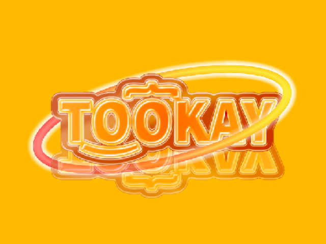 Tookay logotype, orange background.